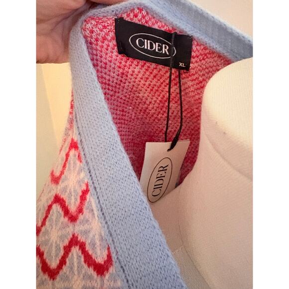 NWT Cider Wavy Button Up Crop Cardigan Sweater Womens XL Blue Red Retro Indie - Picture 8 of 8